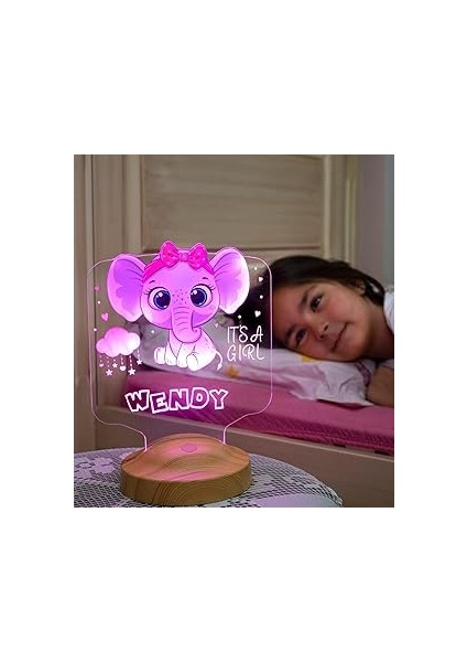 Sevgilambası Kız Çocuğa Hediye Fil Figürlü Hediyelik Kişiye Tatlı Fil 3D LED Lamba