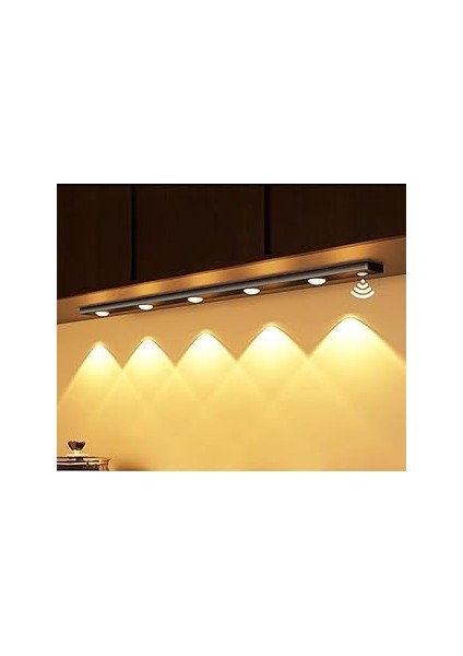 Hareket Sensörlü Slim LED Kabin Armatürü Dekoratif Dim Edilebilir USB Şarjlı Aydınlatma (Siyah, 60