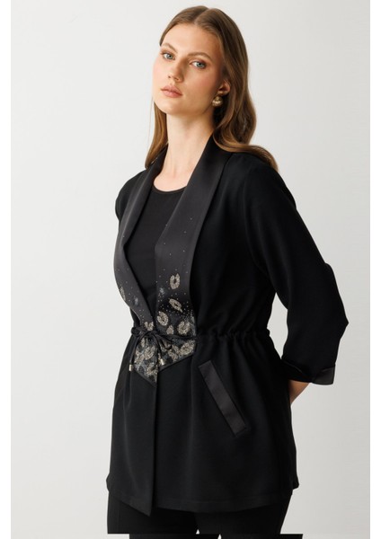 Kadın Büyük Beden Taş Işlemeli Duble Kol Ceket 4984 Siyah fiyatları