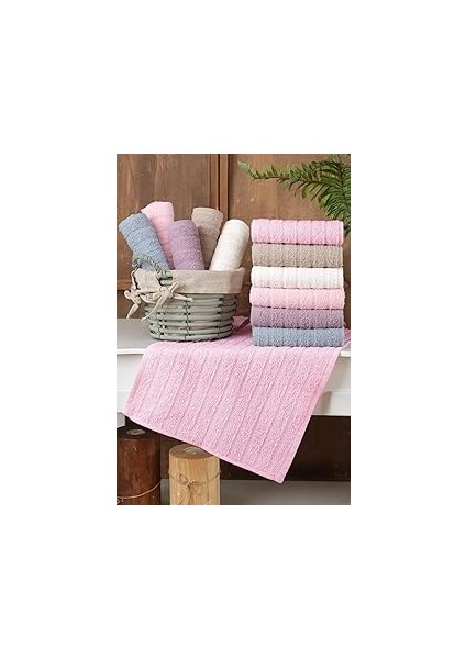 Path | 12'li 30X50 cm El ve Yüz Havlu Seti | Mutfak Havlusu Pembe