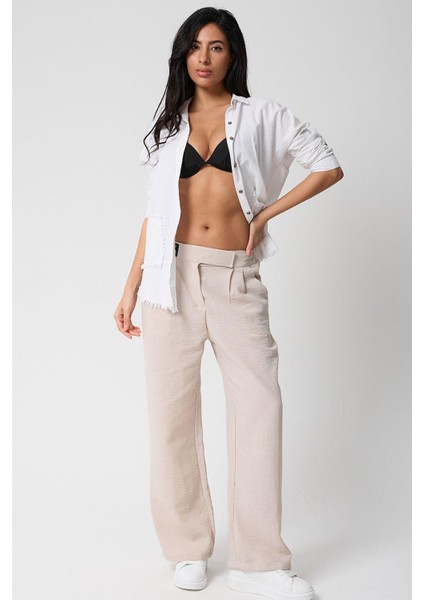 Kadın Yüksek Bel Cırtlı Beli Palazzo Pantolon