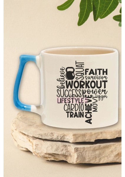 Workout Quotes Temalı Gym Spor Antrenman Motivasyon Sözleri Hediyelik Kulplu Kupa Bardak