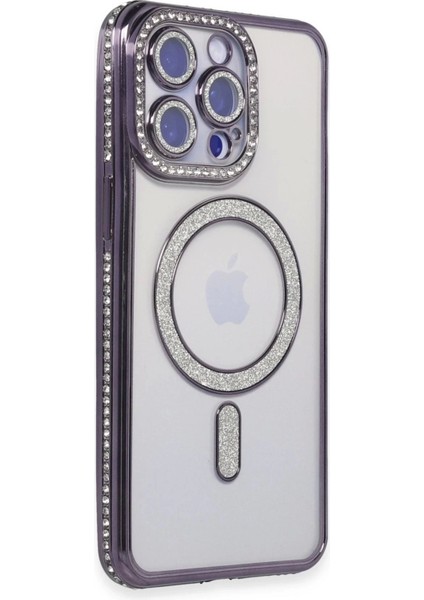 Newface iPhone 15 Pro Max Kılıf Joke Simli Magneticsafe Kılıf - Derin Mor