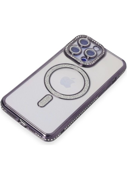 Newface iPhone 15 Pro Max Kılıf Joke Simli Magneticsafe Kılıf - Derin Mor modelleri