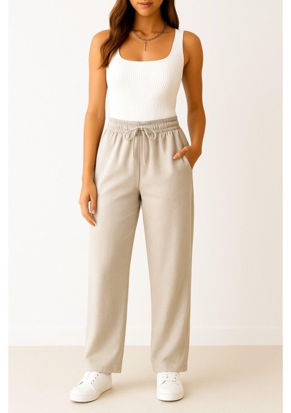 Kadın Pantolon – Yüksek Bel, Bağcıklı, Salaş Rahat Kalıp, Günlük ve Şık Kullanım