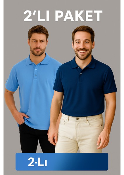 Erkek Yazlık 2 Li Paket Basic Salaş Polo Yaka Tişört