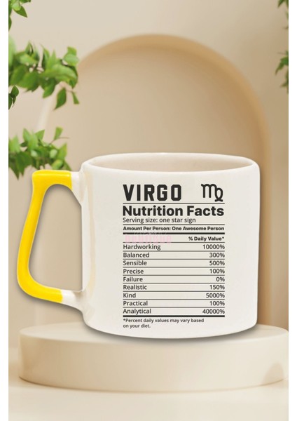 Başak Burcu "virgo Nutrition Facts" Mizahi Arkadaşa Doğum Günü Hediye Sarı Kulplu Kupa Bardak