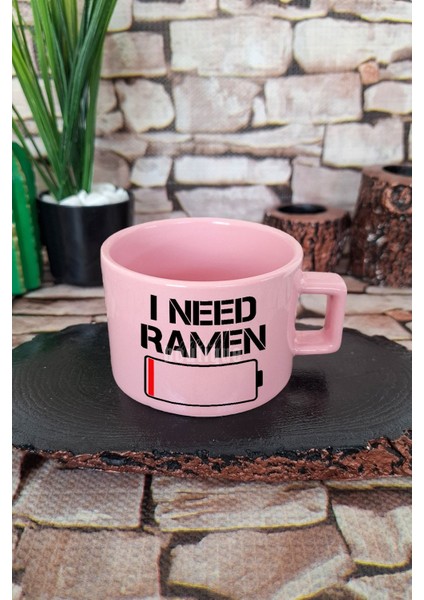 I Need Ramen Baskılı Japon Noodle Aşkı Anime Manga Kare Kulplu Fincan Pembe Kupa Bardak