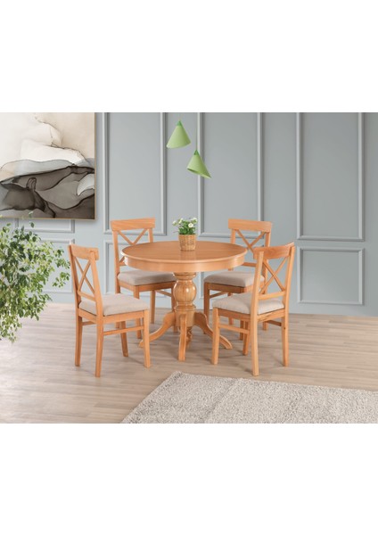 Natural Alaçatı Sandalye Soft-03 100*100+30 Fiskos Açılır Masifli Masa Takımı