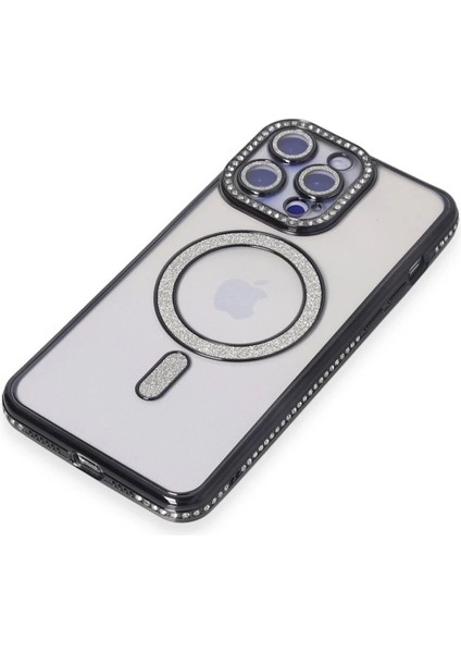 Newface iPhone 15 Pro Kılıf Joke Simli Magneticsafe Kılıf - Siyah modelleri