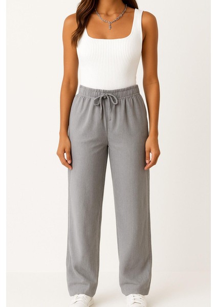 Kadın Pantolon – Yüksek Bel, Bağcıklı, Salaş Rahat Kalıp, Günlük ve Şık Kullanım