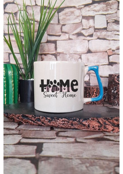 Home Sweet Home Paws Baskılı Kedi Köpek Ev Huzuru Teması Hediyelik Kulplu Kupa Bardak