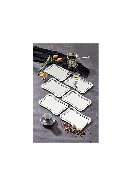 Mayaglory Elegante Serisi Krom Sunum Tepsisi, Söz Nişan Tepsisi, 25X15CM, Avangart Dizayn, 6 Adet