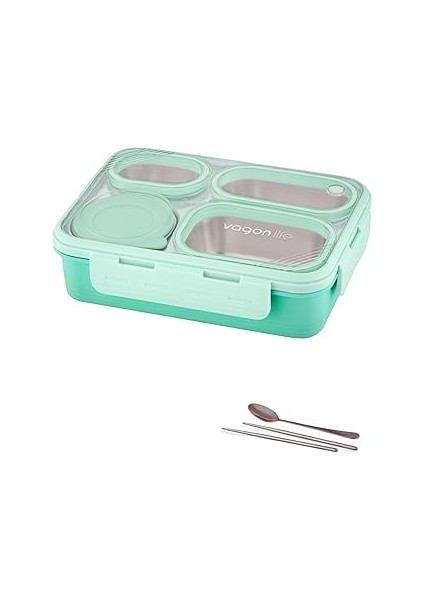 Lunch Box 950 ml Paslanmaz Çelik Tek Kat Dört Bölmeli Çorba Kaseli Metal KAŞIKLI-FFLBOX70