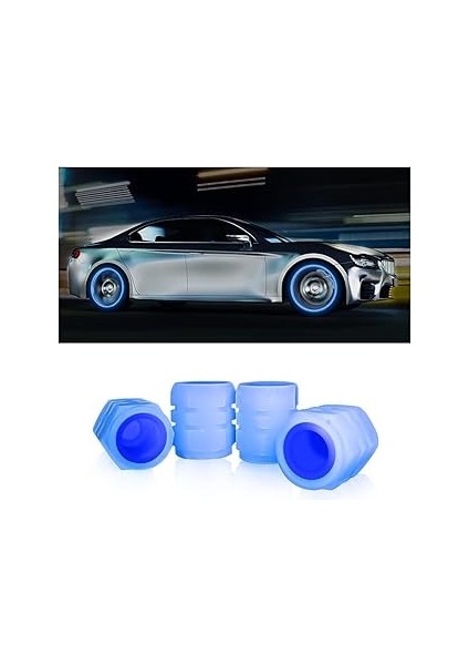 Mercar Gece Parlayan Neon Fosforlu Sibop Kapağı, 2 Adet, Plastik, 2 Cm, Tüm Arabalara Uygun (Mavi)