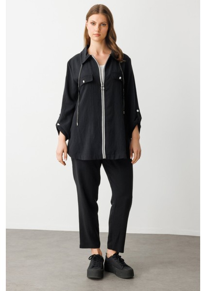 Kadın Büyük Beden Beli Lastikli Havuç Kesim Pantolon 7574 Siyah