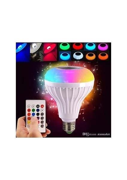 Bluetoothlu LED Ampul Hoparlör Mp3çalar Renkli LED Disko Ampul