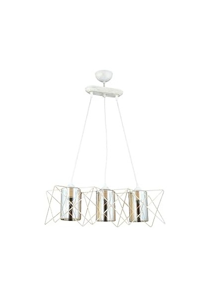 Avonni AV-65076-3Y-KRM Krem Boyalı Modern Avize, E27, Metal, Cam, 60X20 cm