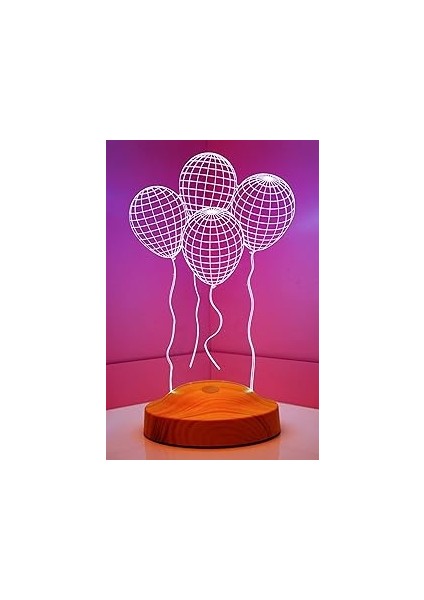 Sevgilambası 3D Uçan Balon Hediyesi 3 Boyutlu LED Lamba