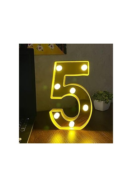 Giftmoda 3D Işıklı LED Sayı Dekoratif Aydınlatma Büyük Boy 5