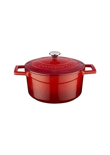 Metal Döküm Yuvarlak Tencere, 22 Cm, Kırmızı