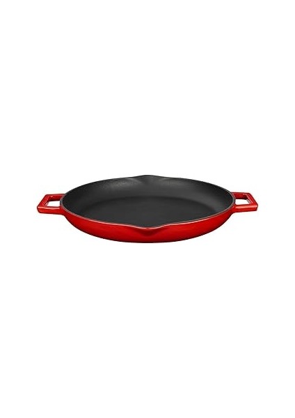 Metal Döküm Kızartma Tavası, Metal Kulplu, 26 Cm, Kırmızı