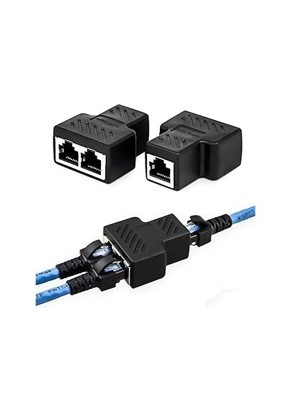 2 Portlu Splitter, Çift Lan Kablosu, Ethernet Bölücü, Rj45 Dişi Adaptör Konnektörü - Ethe