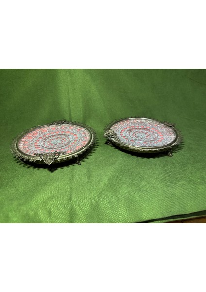 Düşük Ayar Gümüş Ten Camlı Bir Çift Küllük 14 cm Çaplarında indirimleri