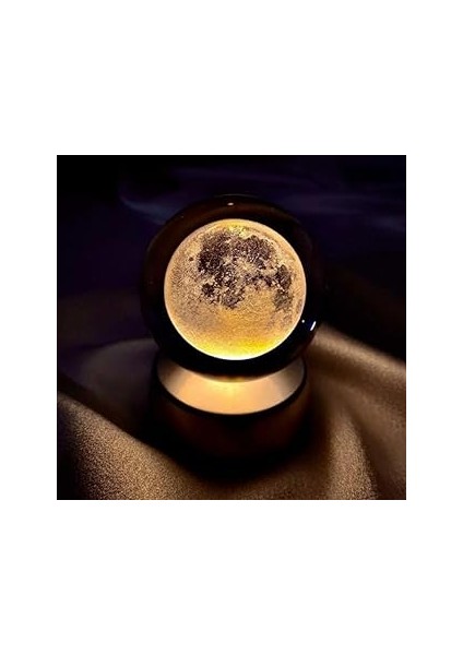 Senon Kristal Cam Küre Renk Değiştiren LED Işıklı Gece Lambası Dekoratif Hediyelik (Dolunay)