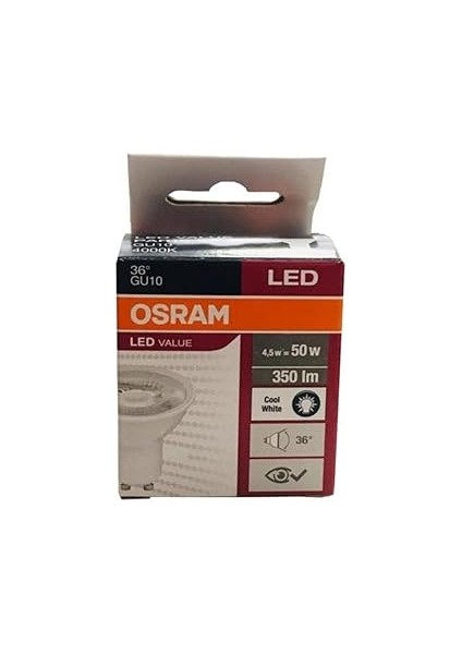 Ledvalue 4,5W (50W) LED Spot Ampul GU10 Gün Işığı 4000K