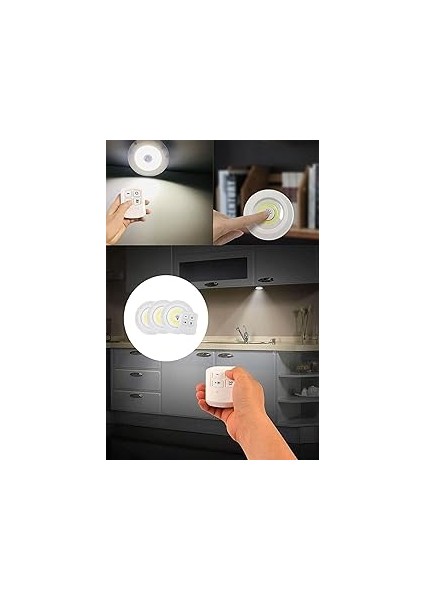 Mobee 3lü Uzaktan Kumandalı Yapışkanlı Kablosuz LED Spot Lambalar