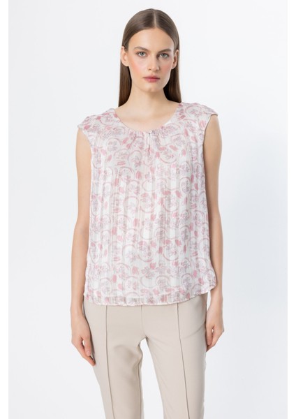 Kadın Desenli Kolsuz Bluz 3124 Pink