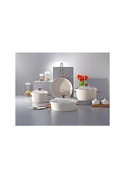 Bonera Milena 7 Parça Granit (18-22-26) cm Tencere & 26CM Tava Set