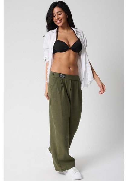 Kadın Yüksek Bel Cırtlı Beli Palazzo Pantolon