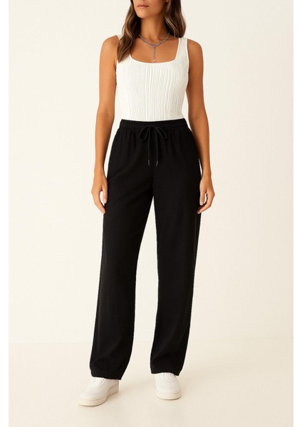 Kadın Pantolon – Yüksek Bel, Bağcıklı, Salaş Rahat Kalıp, Günlük ve Şık Kullanım