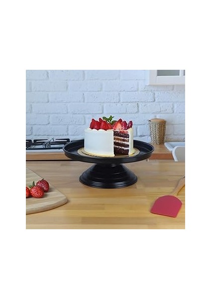 Lin Metal Frezya Ayaklı Servis Tabağı, Sunum Tabağı, Metal Ayaklı Siyah Sunum Tabağı, Pasta Sunum L