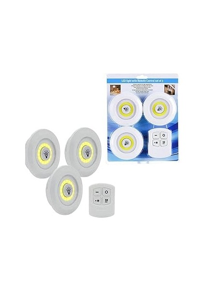 Mobee 3lü Uzaktan Kumandalı Yapışkanlı Kablosuz LED Spot Lambalar