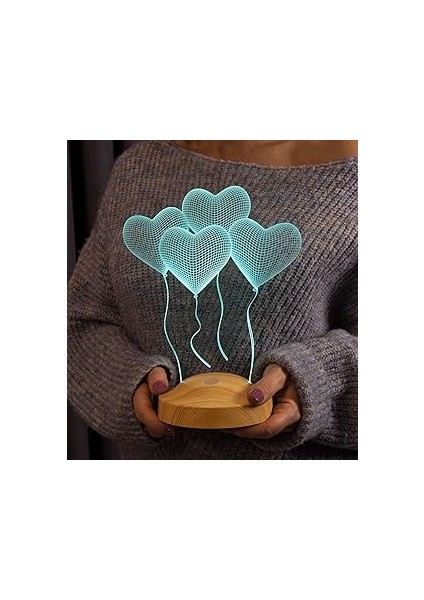 Sevgiliye Romantik Hediye, 3D Klasik Kalpler 3 Boyutlu LED Lamba, Çok Şık Renkli Gece Lambası, Ev D