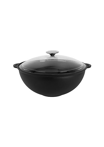 Döküm Yuvarlak Cam Kapaklı Kazan/tencere. Döküm Demir Yekpare Kulplu Çap(Ø)28 Cm.