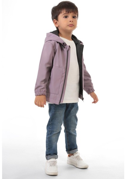 Spor Erkek Çocuk Mürdüm Astarlı Su ve Rüzgar Geçirmez Kapüşonlu Çift Fermuarlı Yağmurluk modelleri