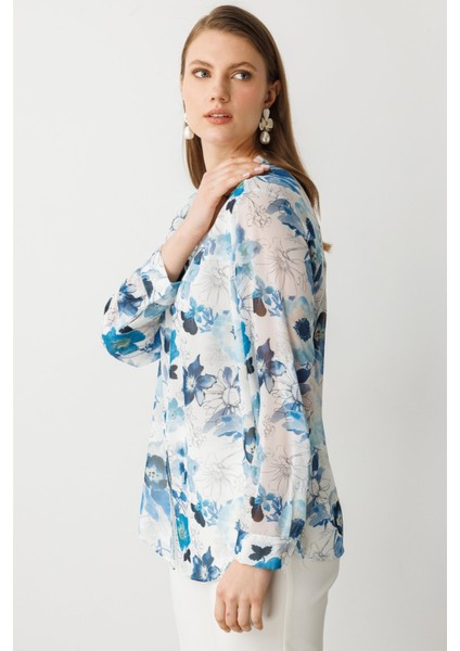 Kadın Büyük Beden Kendinden Desenli Bluz 3514 Mavi fiyatları
