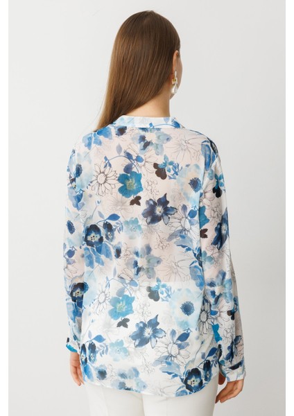Kadın Büyük Beden Kendinden Desenli Bluz 3514 Mavi fırsatları