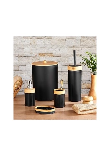 5 Parça Lüx Görünümlü Banyo Seti | 10 Litre Çöp Kovası ve Antibakteriyel Tuvalet Fırç