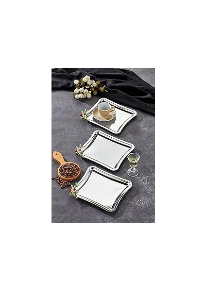 Mayaglory Elegante Square Serisi, Bacche Rosso Kulp Desenli Krom Sunum Söz Nişan Tepsisi, 22X22CM,