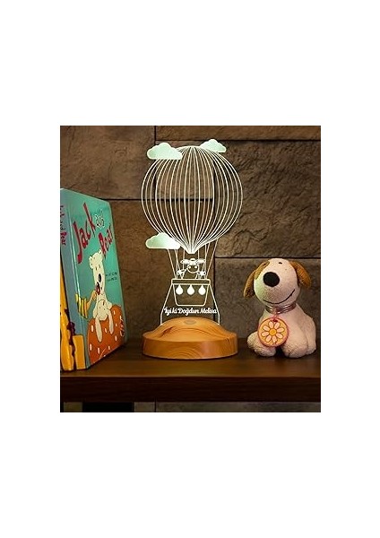 Kuzulu ve Balonlu LED Lamba - Çocuğa Doğum Günü Hediyesi, Isimli Bebek Odası Dekoru, Odası Iç