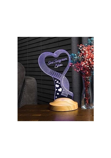 Tek Kalp Sevgiliye Kalpli Hediye, Seni Seviyorum Hediyesi, Yıldönümü Hediyesi, 3 Boyutlu LED Lamba