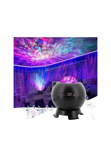 Galaksi Gökyüzü ve Yıldızları Yansıtan Gece Lambası Hoparlör Özellikli LED Rgb Işıklı Tel