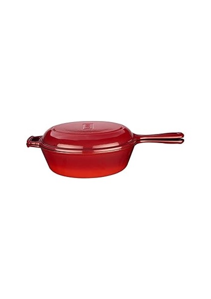 Döküm Combo Derin Tava / Saplı Tencere ve Kızartma Tavası, Metal Saplı Kapaklı, 26CM, Kırmızı