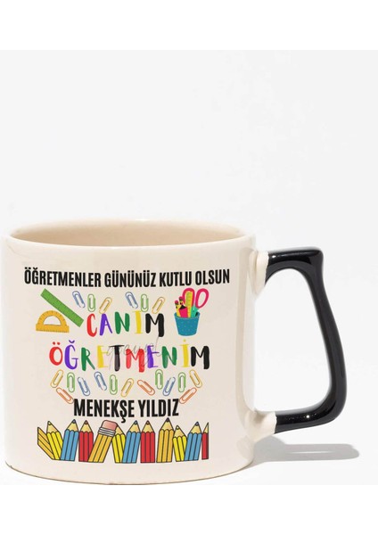 Öğretmenler Günü Baskılı | Kişiye Özel Hediyelik | Siyah Kulplu Modern Seramik Kupa