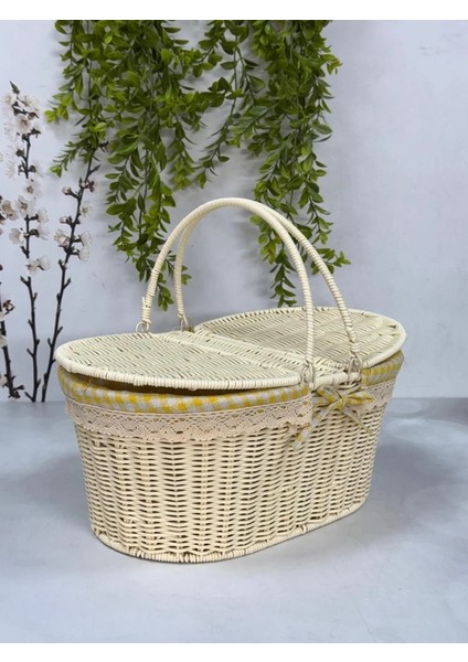 Kumaşlı Oval Piknik Sepeti 40 cm